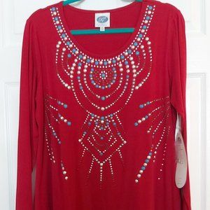 NWT DIANE GILMAN LONG SLEEVE XL RED TUNIC